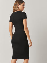 Load image into Gallery viewer, Basics round neck solid bodycon dress for women, fitted design in a sleek, minimalist style, by Ali Express.