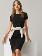 Load image into Gallery viewer, Solid black Basics round neck bodycon dress for women, form-fitting dress from Ali Express, suitable for casual or evening wear.