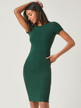 Load image into Gallery viewer, Dark green ZOETOP women’s bodycon dress with round neck, solid color, fitted silhouette, perfect for casual or dressy occasions.