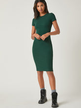 Load image into Gallery viewer, BASICS Round Neck Solid Bodycon Dress Beautiful Dark Green
