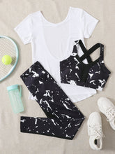 Load image into Gallery viewer, Sports Bra With Leggings & Graphic Print Tee, 3 Pc Set AlmostAnything4You