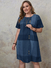 Load image into Gallery viewer, EMERY ROSE Plus Button Front Color Block Tunic Dress AlmostAnything4You