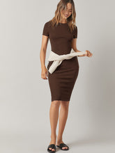 Load image into Gallery viewer, Solid black basics round neck bodycon dress for women, form-fitting with long sleeves, stylish and versatile for casual or dressy wear.