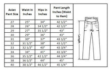Load image into Gallery viewer, Asian woman wearing AlmostAnything4You women's tall skinny jeans, with fleece lining, size chart and measurement conversions shown.