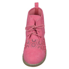 Load image into Gallery viewer, SOBEYO Women's Booties Embroidered Flower Lace Up Oxford Pink