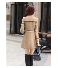 Load image into Gallery viewer, Women's Double Breasted Coat in Navy, Burgundy, and Khaki, Size Info in Description.