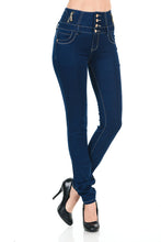 Load image into Gallery viewer, Blue M.Michel Jeans Colombian Push Up by Centaurus A, showing fitting design and denim texture in a close-up shot.