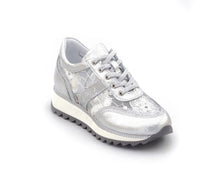 Load image into Gallery viewer, Pink and silver genuine leather women's sneakers by Yellow Grapevine, featuring a sporty design and high-quality materials.