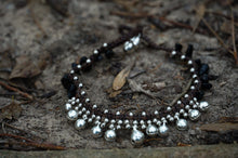 Load image into Gallery viewer, White silver bell boho anklet by Tan Smokey featuring small bells and delicate chain design for ankle jewelry.
