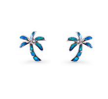 Load image into Gallery viewer, Indigo Clytemnestra Palm Tree Opal Stud Earrings featuring vibrant opal gemstones and gold-tone palm tree design.