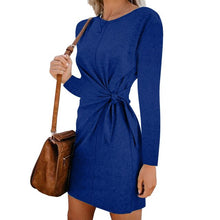 Load image into Gallery viewer, Long sleeve O-neck slim bodycon dress in knee length with six solid colors, by AlmostAnything4You, shown on a model.