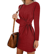 Load image into Gallery viewer, Long sleeve O neck slim bodycon dress in knee-length, available in six solid colors, by AlmostAnything4You.