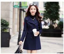 Load image into Gallery viewer, Women's Double Breasted Coat in Navy, Burgundy, and Khaki, Size Info in Description.
