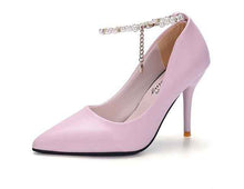 Load image into Gallery viewer, Crystal Ankle Strap Pumps -Wht, Blk, Pnk, Sizes 4 - 8.5 (Conversion Chart in Pictures)