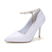 Load image into Gallery viewer, Crystal Ankle Strap Pumps -Wht, Blk, Pnk, Sizes 4 - 8.5 (Conversion Chart in Pictures)