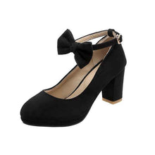 Load image into Gallery viewer, Faux Suede Low Square Heels with Buckle in Red, Beige, Black, & Pink