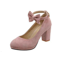 Load image into Gallery viewer, Faux Suede Low Square Heels with Buckle in Red, Beige, Black, & Pink
