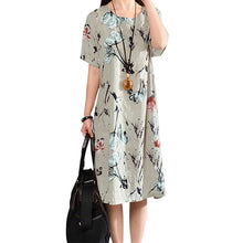 Load image into Gallery viewer, Vintage Midi Floral Print Dress, BGE or GRY, Sizes S to 5XL