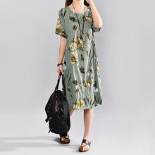 Load image into Gallery viewer, Vintage Midi Floral Print Dress, BGE or GRY, Sizes S to 5XL