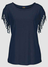 Load image into Gallery viewer, Patchwork Solid Color Tassel Short Sleeve T-shirt by Oufisun, 8 Colors