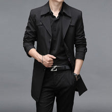 Load image into Gallery viewer, Men's long trench coat by Thoshine, high-quality outerwear with classic design, shown in a stylish men's fashion setting.