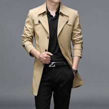 Load image into Gallery viewer, Men's long trench coat by Thoshine, high-quality outerwear featuring a classic design and durable fabric, suitable for stylish protection.