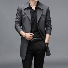 Load image into Gallery viewer, Men's long trench coat by Thoshine, stylish and durable outerwear in classic design, perfect for cold weather.