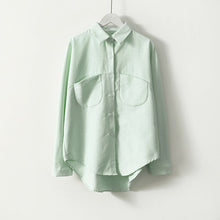 Load image into Gallery viewer, Long sleeve women's blouse with button-down front in nine colors, from AlmostAnything4You, shown in a casual style.