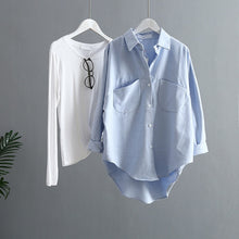 Load image into Gallery viewer, Long sleeve women's blouse by AlmostAnything4You with button-down front, available in nine colors, shown in a stylish fit.