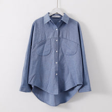 Load image into Gallery viewer, Long sleeve women's blouse by AlmostAnything4You with button-down front in 9 different colors, shown on a model.