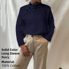 Load image into Gallery viewer, Stylish women's cotton blouse or tunic with short or long sleeves in black or white, featuring plaid or solid colors.