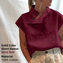Load image into Gallery viewer, Stylish women's cotton oversized blouse with short or long sleeves in black or white, featuring plaid or solid colors.