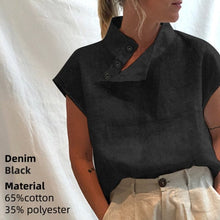 Load image into Gallery viewer, Stylish women's cotton oversized blouse with short or long sleeves in black or white, featuring plaid or solid colors from AlmostAnything4You.