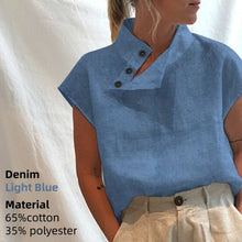 Load image into Gallery viewer, Stylish women's cotton oversized blouse with short or long sleeves in black or white, featuring plaid or solid color options.