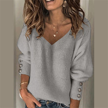 Load image into Gallery viewer, Solid color V-neck pullover by AlmostAnything4You, a warm and stylish top made of soft fabric, displayed on a plain background.