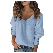 Load image into Gallery viewer, Solid color V-neck pullover warm top by AlmostAnything4You, casual clothing with a relaxed fit and soft fabric.