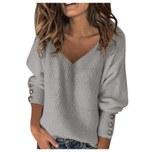 Load image into Gallery viewer, Solid color V-neck pullover warm top by AlmostAnything4You, featuring a comfortable fit and casual style.