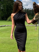 Load image into Gallery viewer, Black summer one-shoulder bandage dress by AlmostAnything4You, sleeveless bodycon style with fitted design and flattering silhouette.