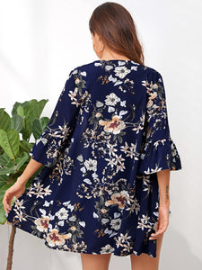 SHEIN Floral Print Flounce Sleeve Kimono