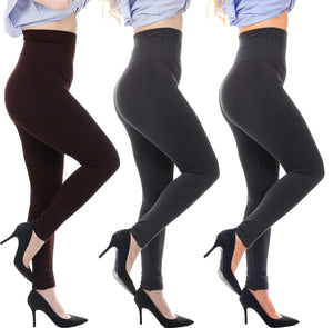 High Waist Tummy Control Leggings with French Terry Lining, 2 Pack