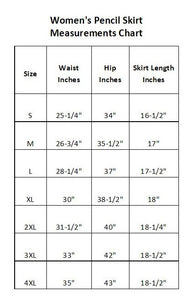 Winter Fall Golden Jacquard Pencil Skirt, Size Measurement Chart in Pictures