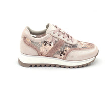 Load image into Gallery viewer, Pink and silver genuine leather women's sneakers from Yellow Grapevine featuring stylish sport and running shoe design.
