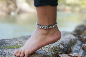 White Silver Bell Boho Anklet