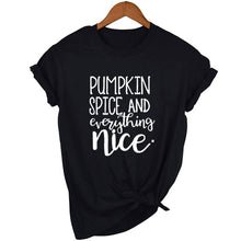 Load image into Gallery viewer, Pumpkin Spice and Everything Nice T-Shirt, Orange, BLK, and White
