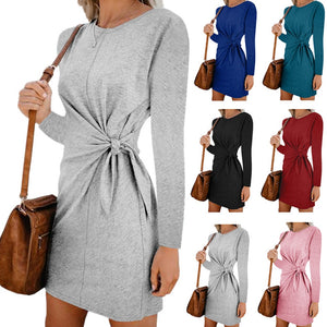 Long Sleeve Dress O Neck Slim Bodycon , 6 Solid Colors Knee Length By Vestidos