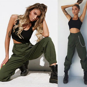 High Waist Trousers For Streetwear, Blk, Wht, Grn, or Khaki, Measurement Chart in Pictures