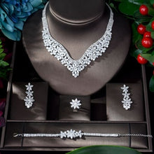 Load image into Gallery viewer, Cubic Zirconia 4pc Set - Necklace, Earrings, Ring, Bracelet, Ring Size Chart in Pictures
