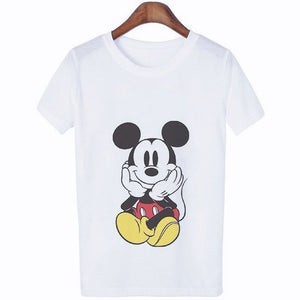 Mouse Cartoon T-shirt, Women's Lion King Fashion Short-sleeve, White