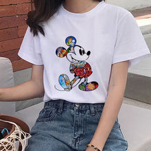 Load image into Gallery viewer, Mouse Cartoon T-shirt, Women&#39;s Lion King Fashion Short-sleeve, White
