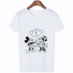 Mouse Cartoon T-shirt, Women's Lion King Fashion Short-sleeve, White